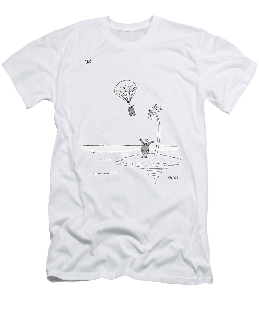 Shipwrecked T-Shirt featuring the drawing Marooned On An Island by Jack Ziegler