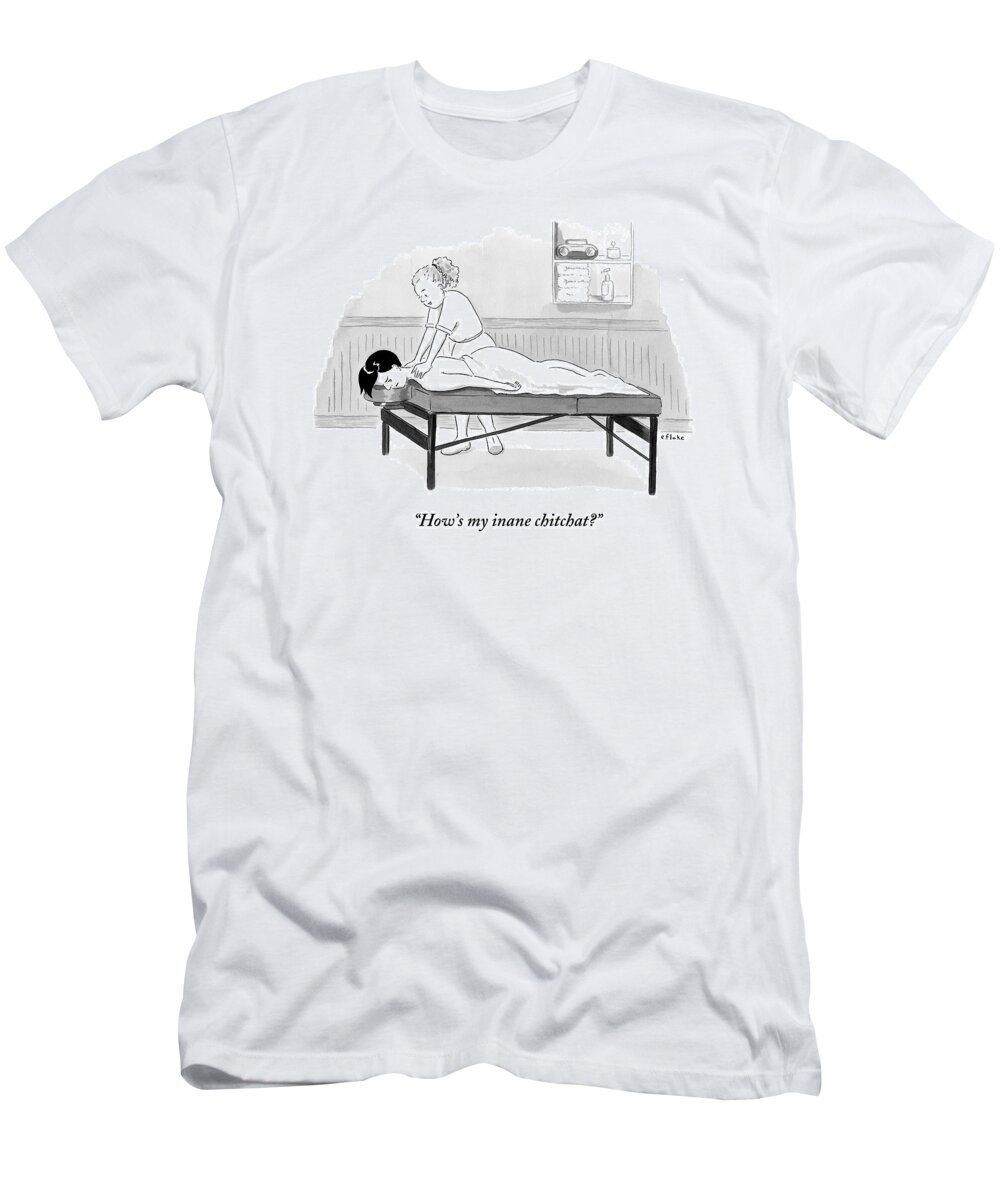Massage T-Shirt featuring the drawing Masseuse Massages A Client by Emily Flake