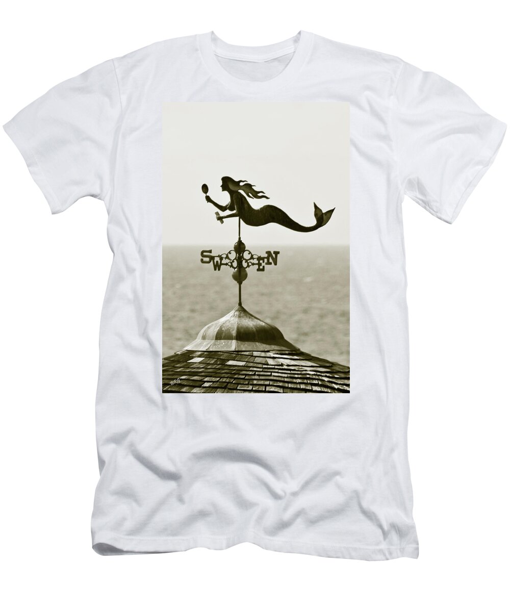 Weather Vane T-Shirt featuring the photograph Mermaid Weathervane In Sepia by Ben and Raisa Gertsberg