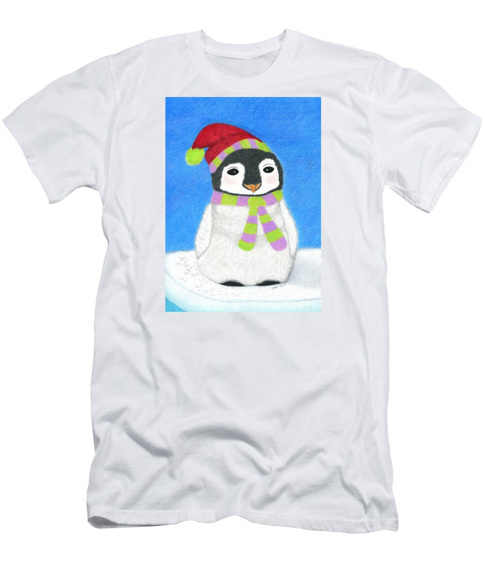 Christmas T-Shirt featuring the drawing Merry O' Penguin by Lisa Blake