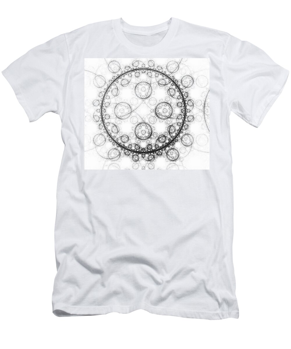 Minimalist T-Shirt featuring the digital art Minimalist fractal art black and white circles by Matthias Hauser