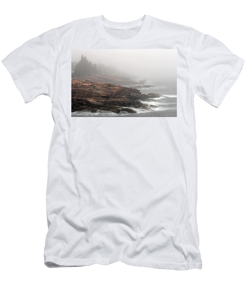 Acadia National Park T-Shirt featuring the photograph Misty Acadia National Park Seacoast by Juergen Roth