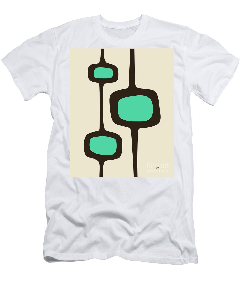 Mid Century Modern T-Shirt featuring the digital art Mod Pod Three Aqua with Brown by Donna Mibus