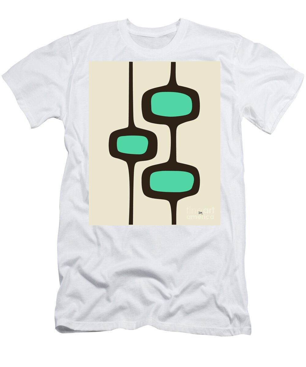 Mid Century Modern T-Shirt featuring the digital art Mod Pod Two Aqua with Brown by Donna Mibus