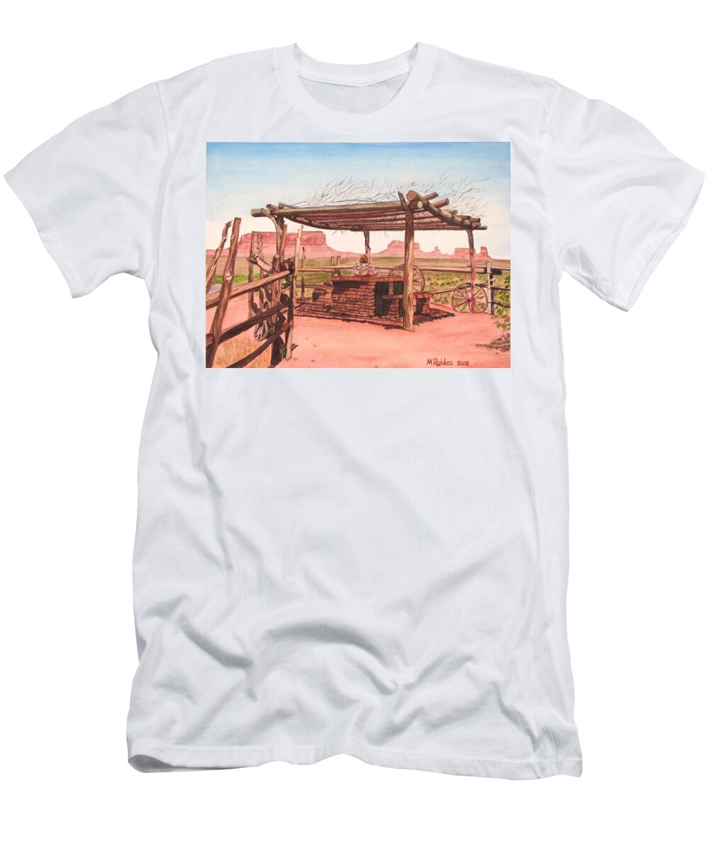 Monument Valley T-Shirt featuring the painting Monument Valley Overlook by Mike Robles