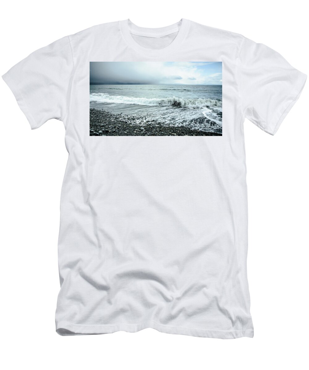 Beach T-Shirt featuring the photograph Moody Shoreline French Beach by Roxy Hurtubise