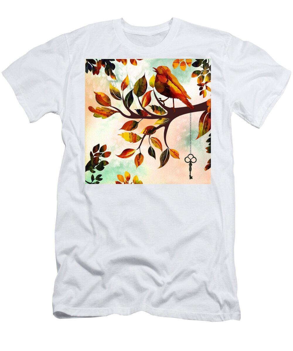 Bird T-Shirt featuring the painting Morning Bird by Lilia D