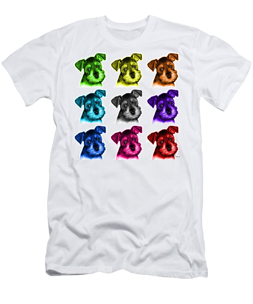 Schnauzer T-Shirt featuring the digital art Mosaic Salt and Pepper Schnauzer Puppy 7206 F - wb by James Ahn