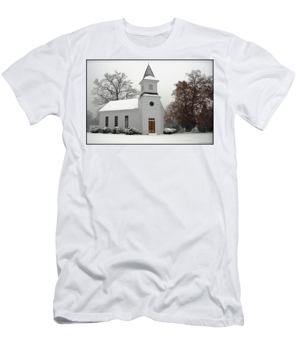 Snow T-Shirt featuring the photograph Mount Calvary Methodist by Erika Fawcett
