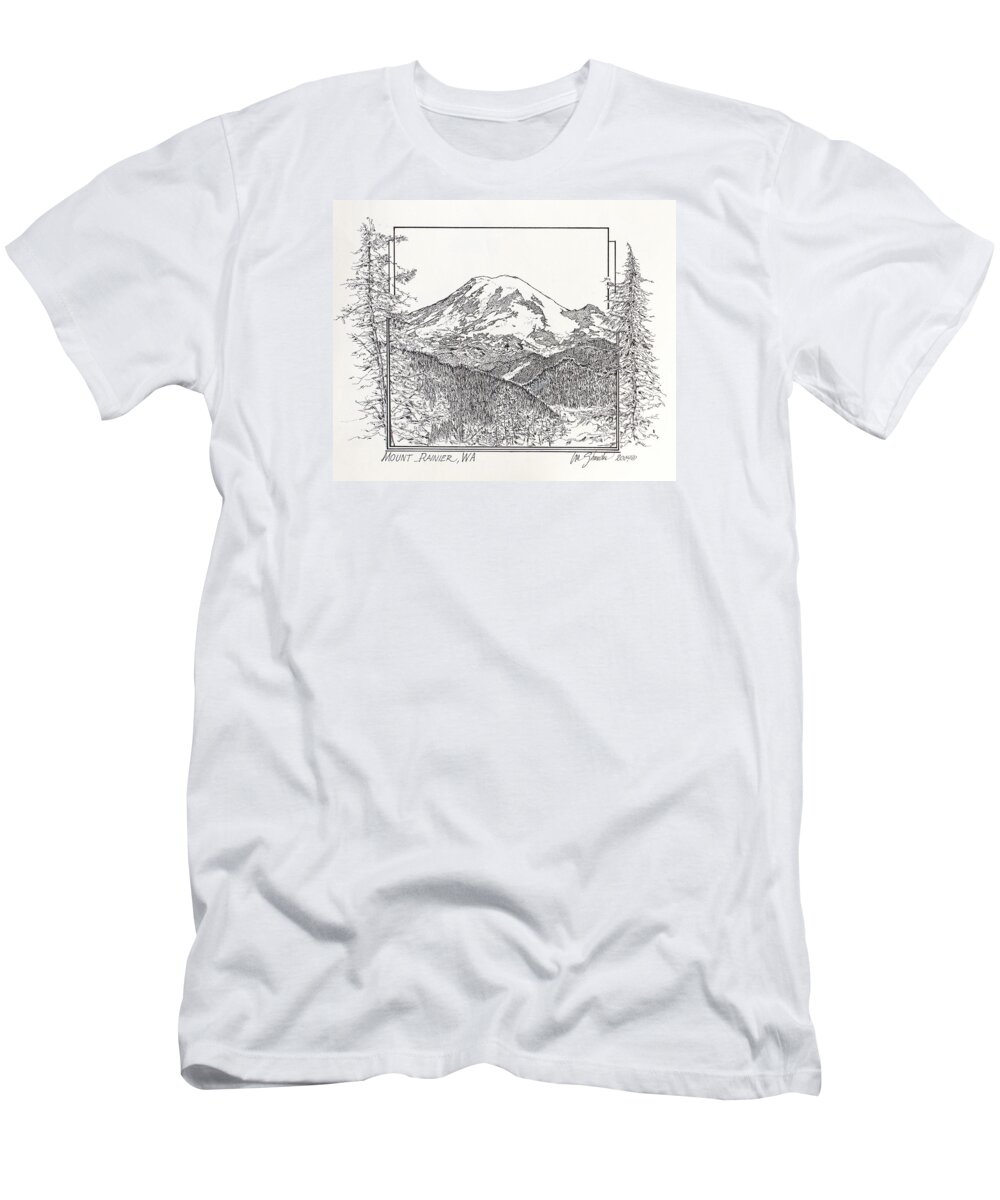 Mount Rainier T-Shirt featuring the drawing Mount Rainier by Ira Shander
