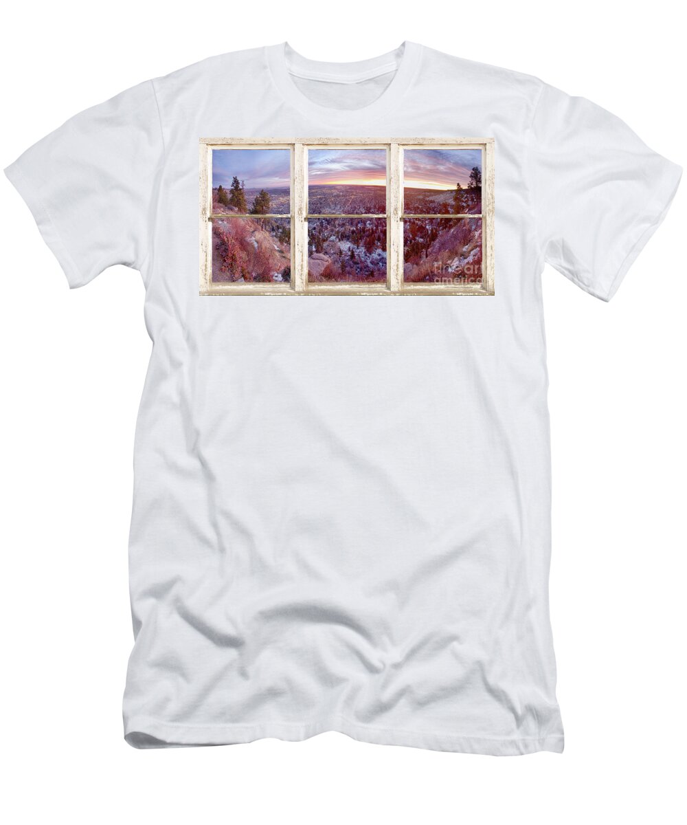 Mountains T-Shirt featuring the photograph Mountain City White Rustic Barn Picture Window View by James BO Insogna