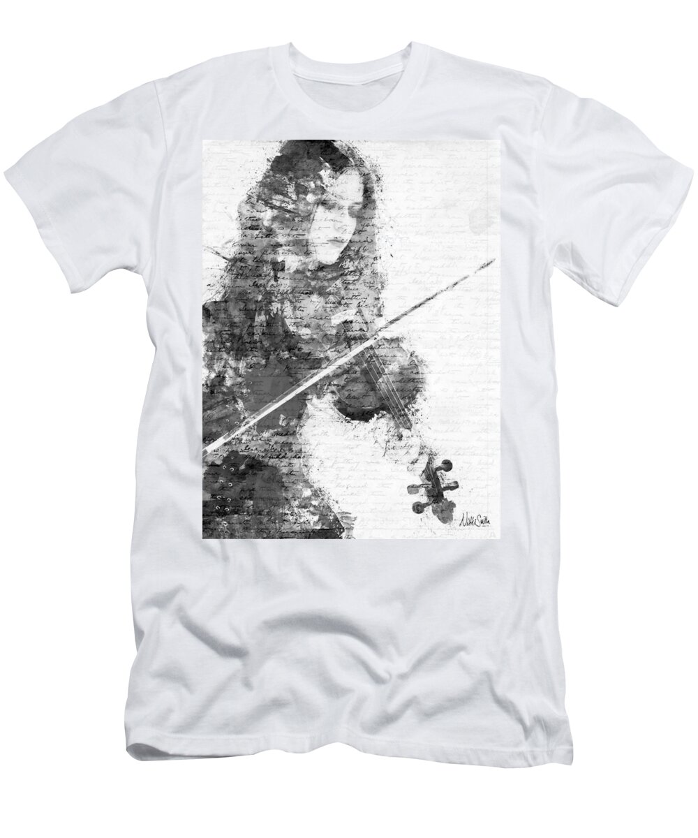 Violin T-Shirt featuring the digital art Music In My Soul Black and White by Nikki Marie Smith