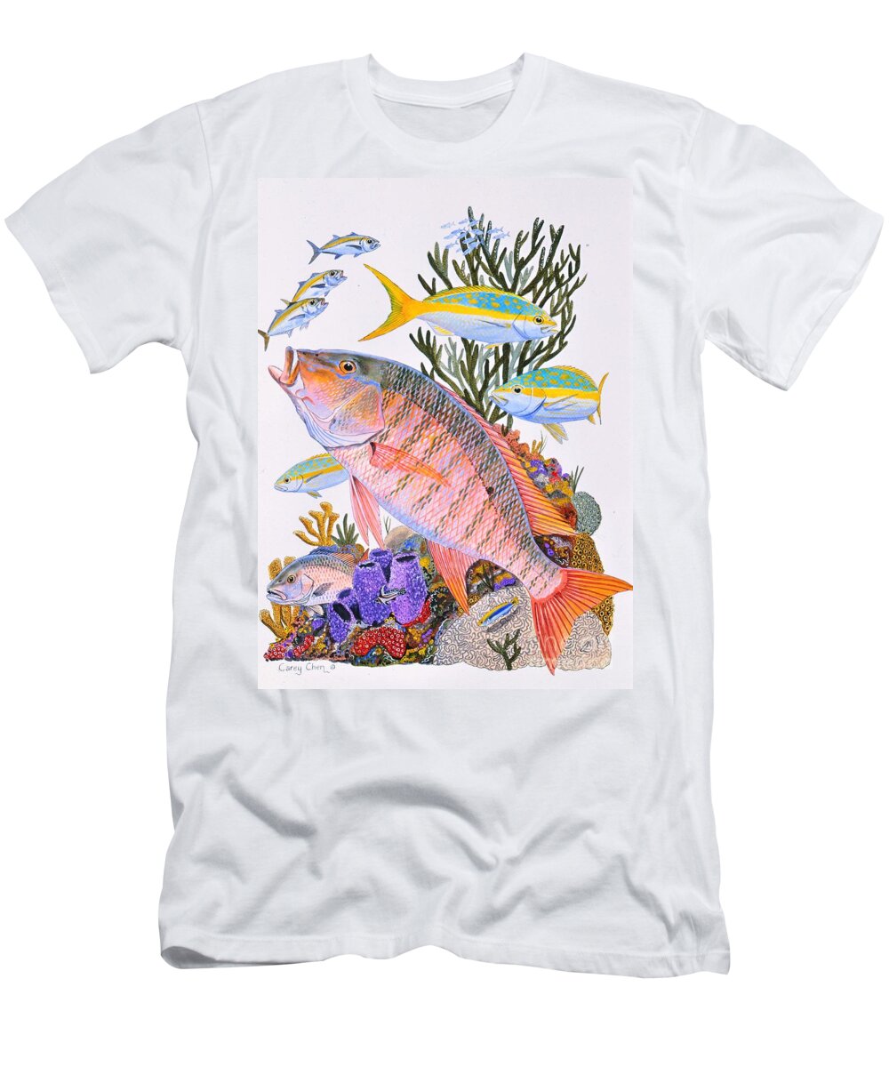 Mutton T-Shirt featuring the painting Mutton Snapper reef by Carey Chen
