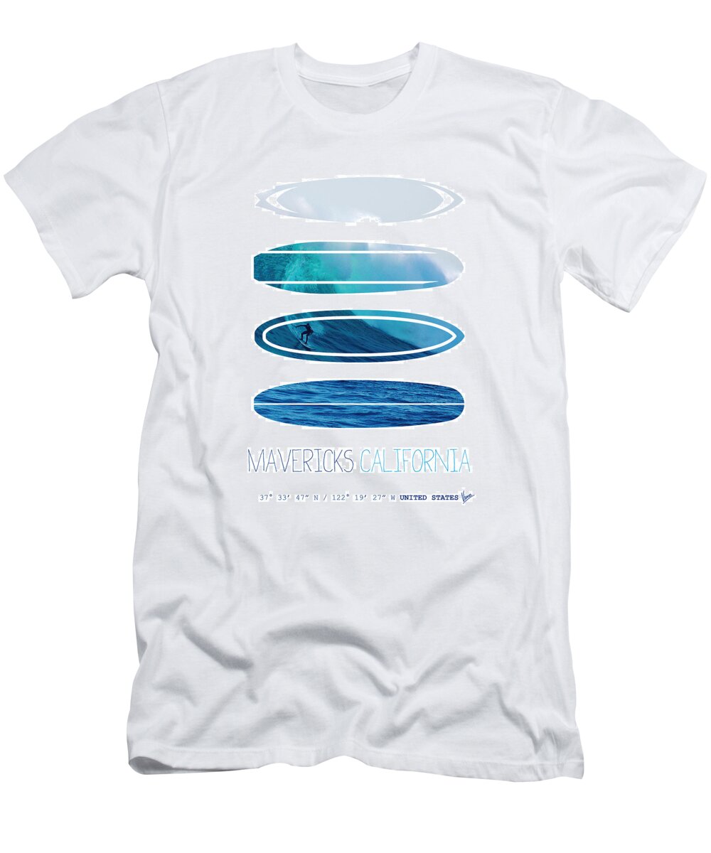 Minimal T-Shirt featuring the digital art My Surfspots poster-2-Mavericks-California by Chungkong Art