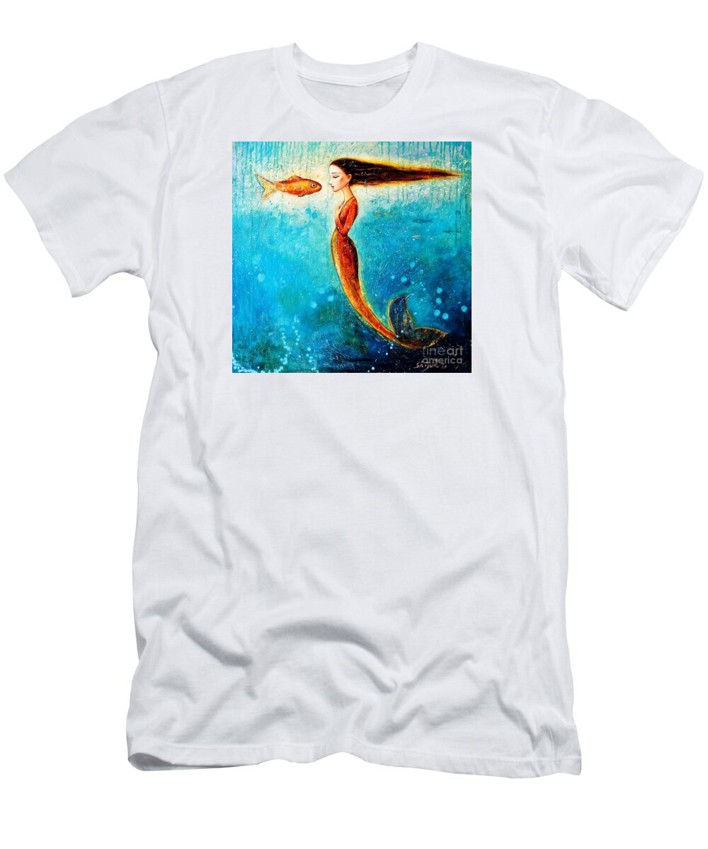 Mermaid Art T-Shirt featuring the painting Mystic Mermaid II by Shijun Munns