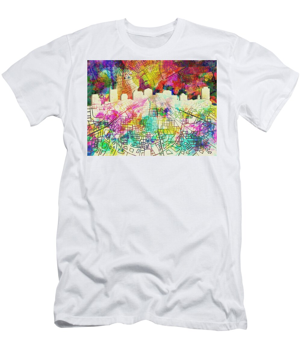 Nashville T-Shirt featuring the painting Nashville Skyline Watercolor 7 by Bekim M