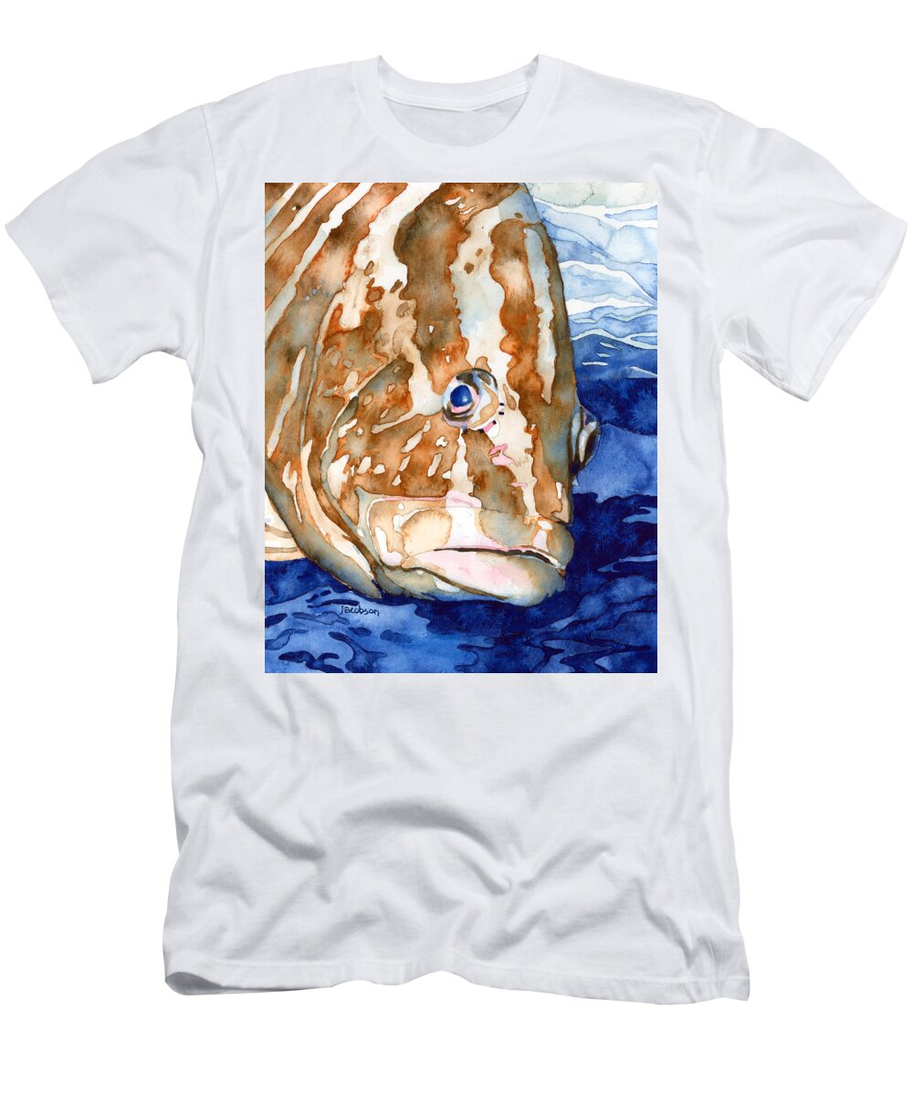 Grouper T-Shirt featuring the painting Nassau Grouper Portrait by Pauline Walsh Jacobson