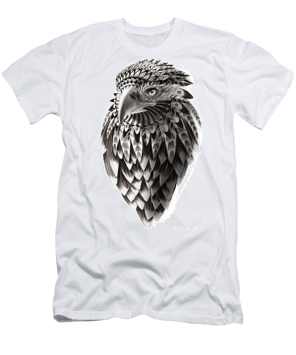 Eagle Drawing T-Shirt featuring the painting Native American Shaman Eagle by Sassan Filsoof