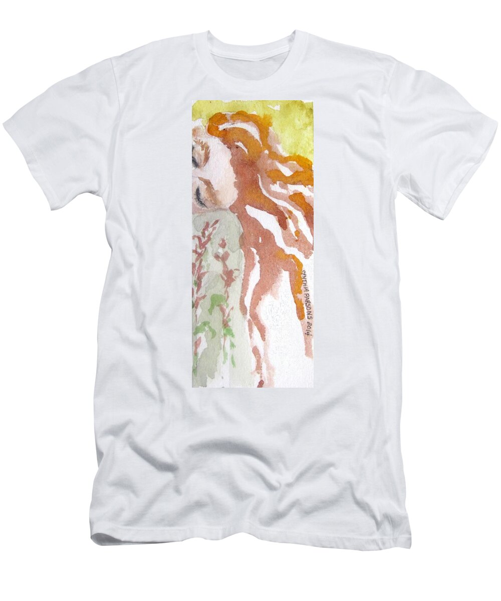 Painting Of Woman T-Shirt featuring the painting Nature's Pillow by Cynthia Parsons