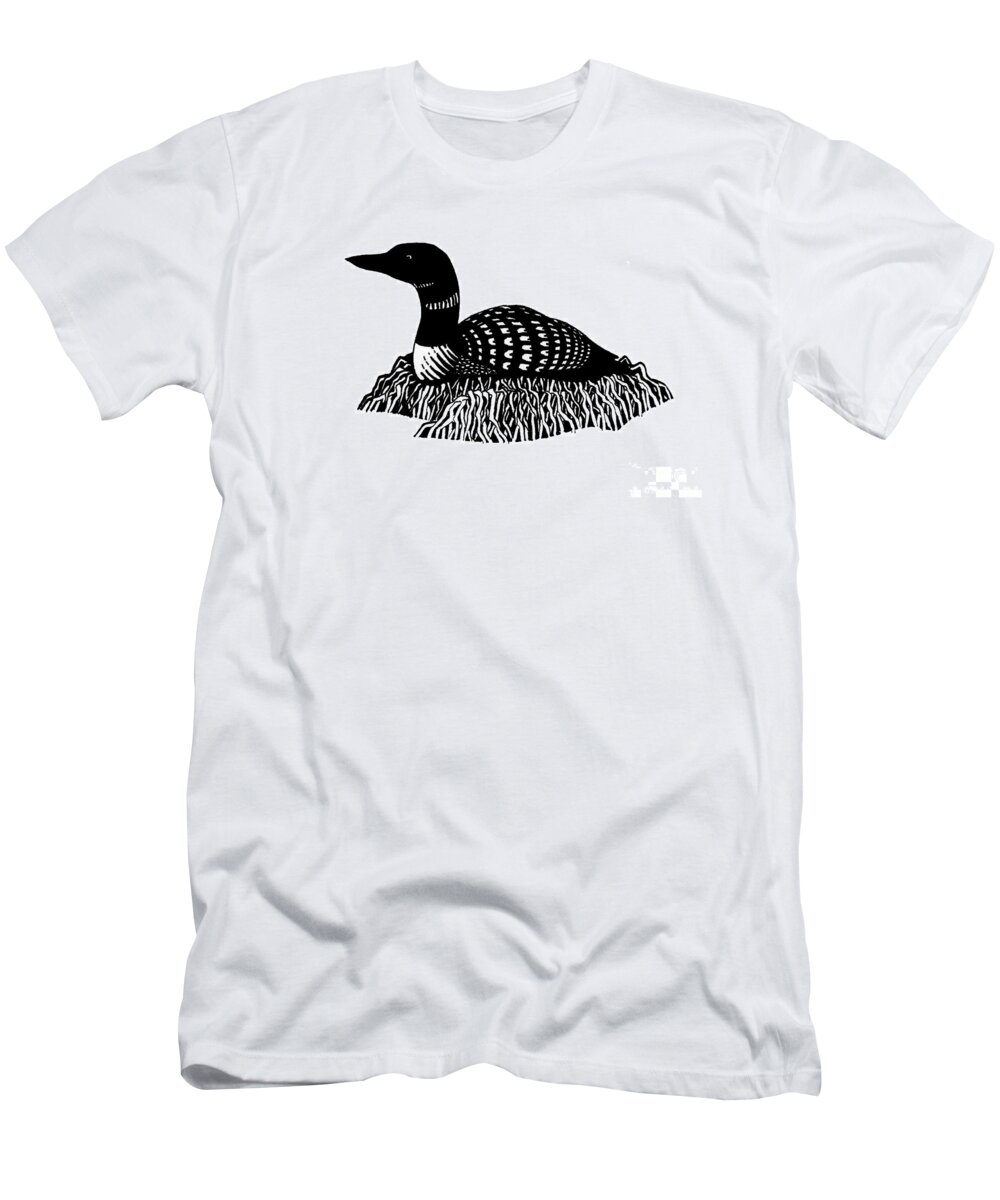 Birds T-Shirt featuring the drawing Nesting Loon by Art MacKay