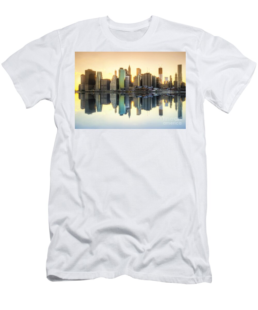 Yhun Suarez T-Shirt featuring the photograph New York Skyline Sunset by Yhun Suarez