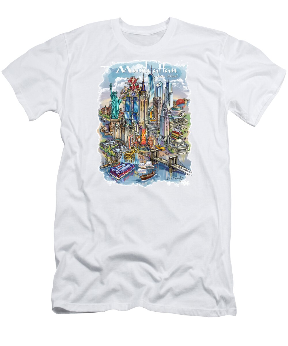 New York City T-Shirt featuring the painting New York Theme 1 by Maria Rabinky