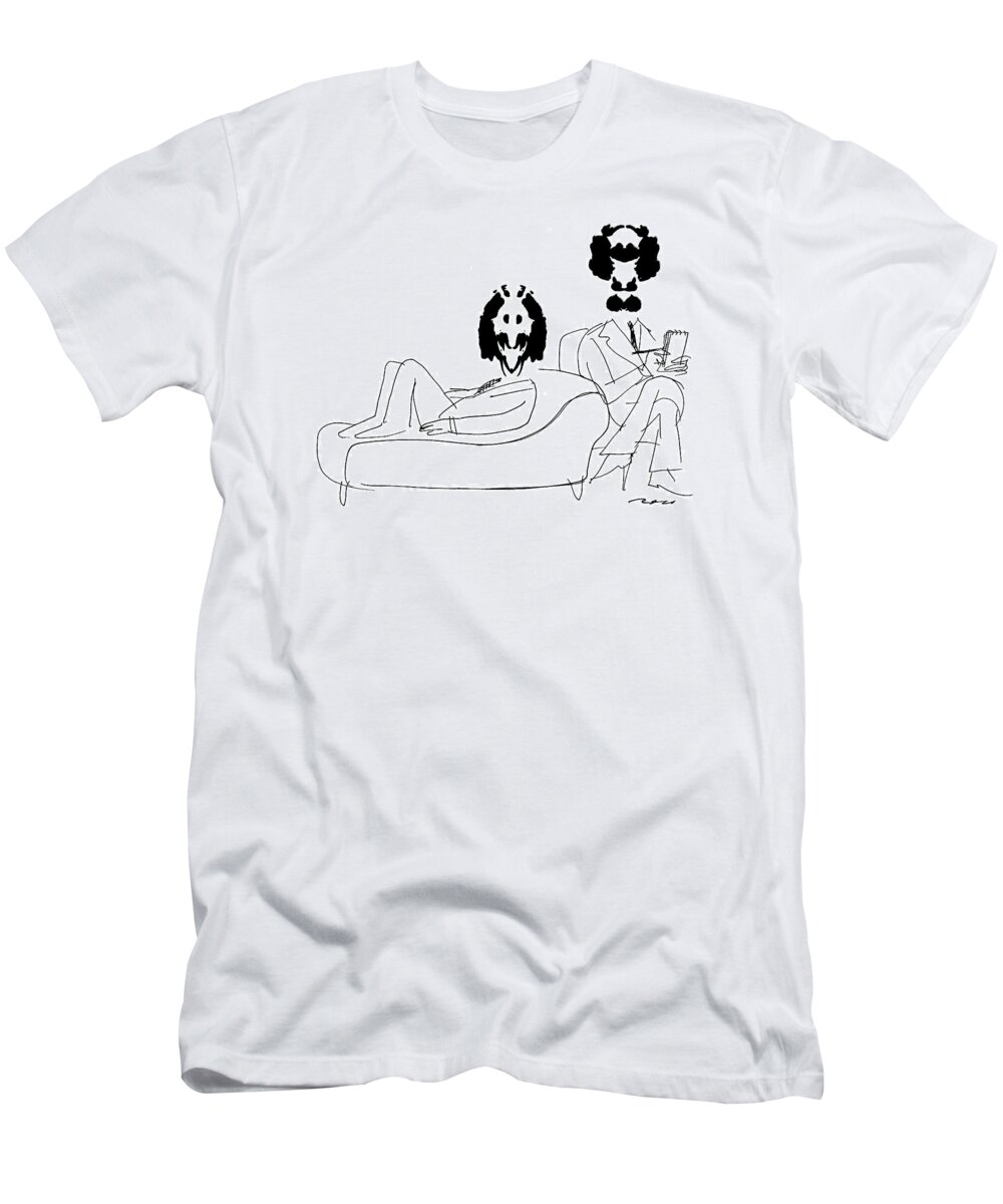 Artkey 43950 Man Is Sitting On Psychiatrists Couch T-Shirt featuring the drawing New Yorker August 12th, 1974 by Al Ross