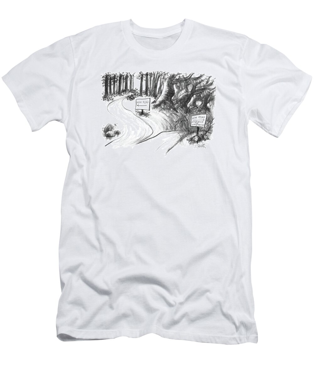 No Caption
Picture Of Two Roads T-Shirt featuring the drawing New Yorker February 24th, 1986 by Donald Reilly