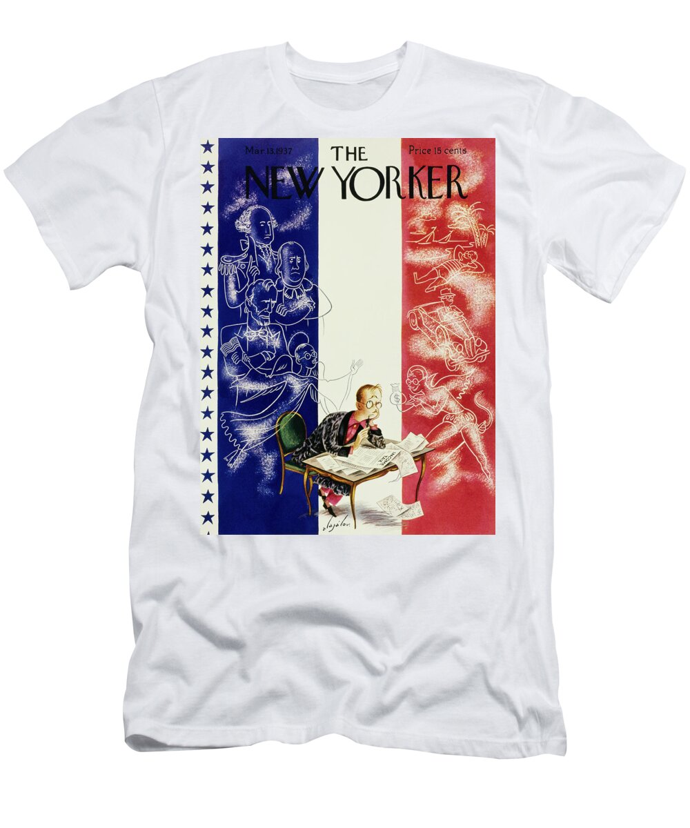 Desk T-Shirt featuring the painting New Yorker March 13 1937 by Constantin Alajalov