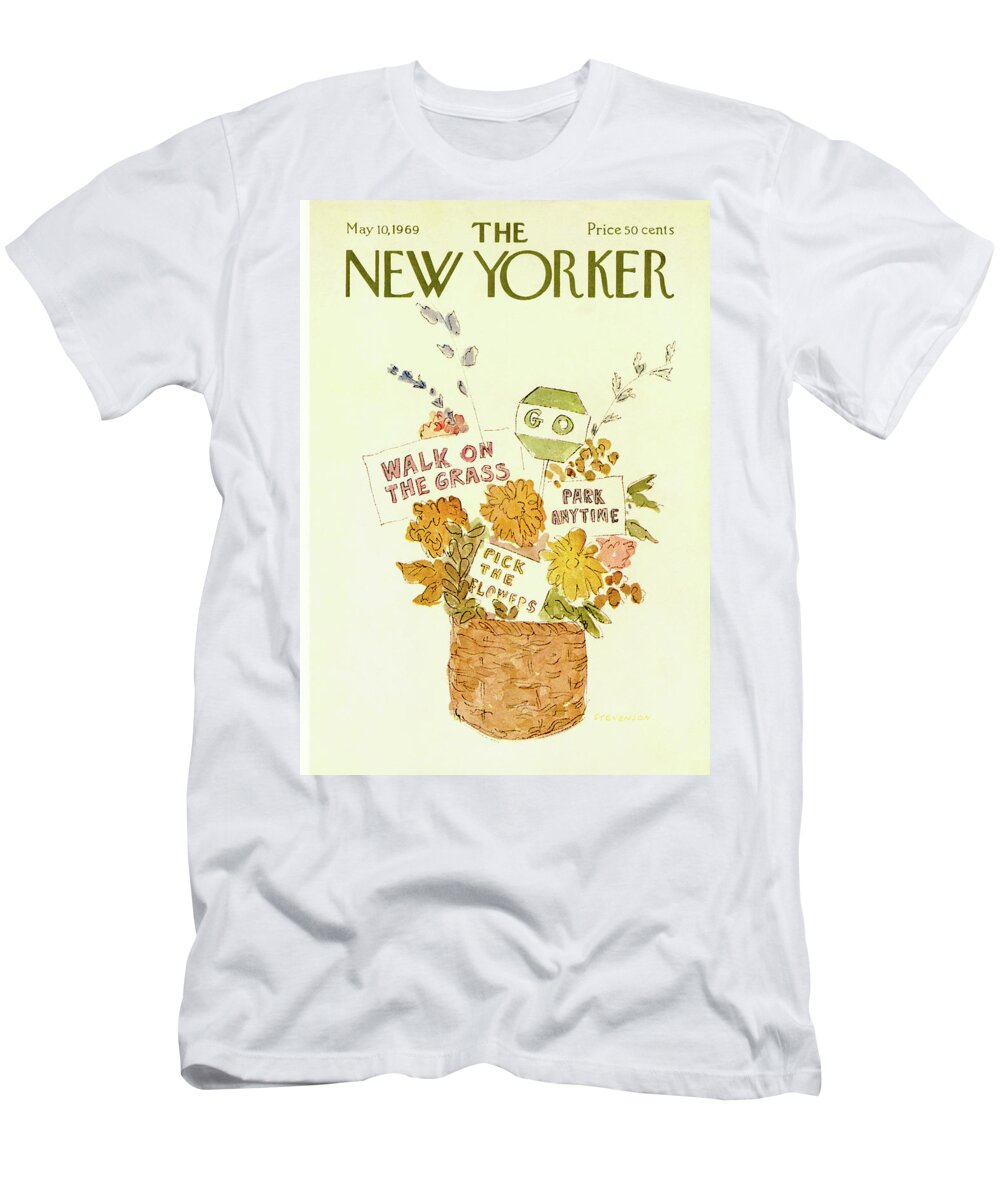  Walk On The Grass T-Shirt featuring the painting New Yorker May 10th, 1969 by James Stevenson