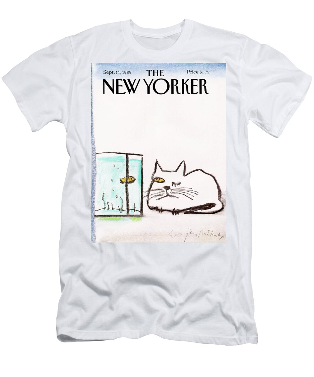 Cat T-Shirt featuring the painting New Yorker September 11th, 1989 by Eugene Mihaesco