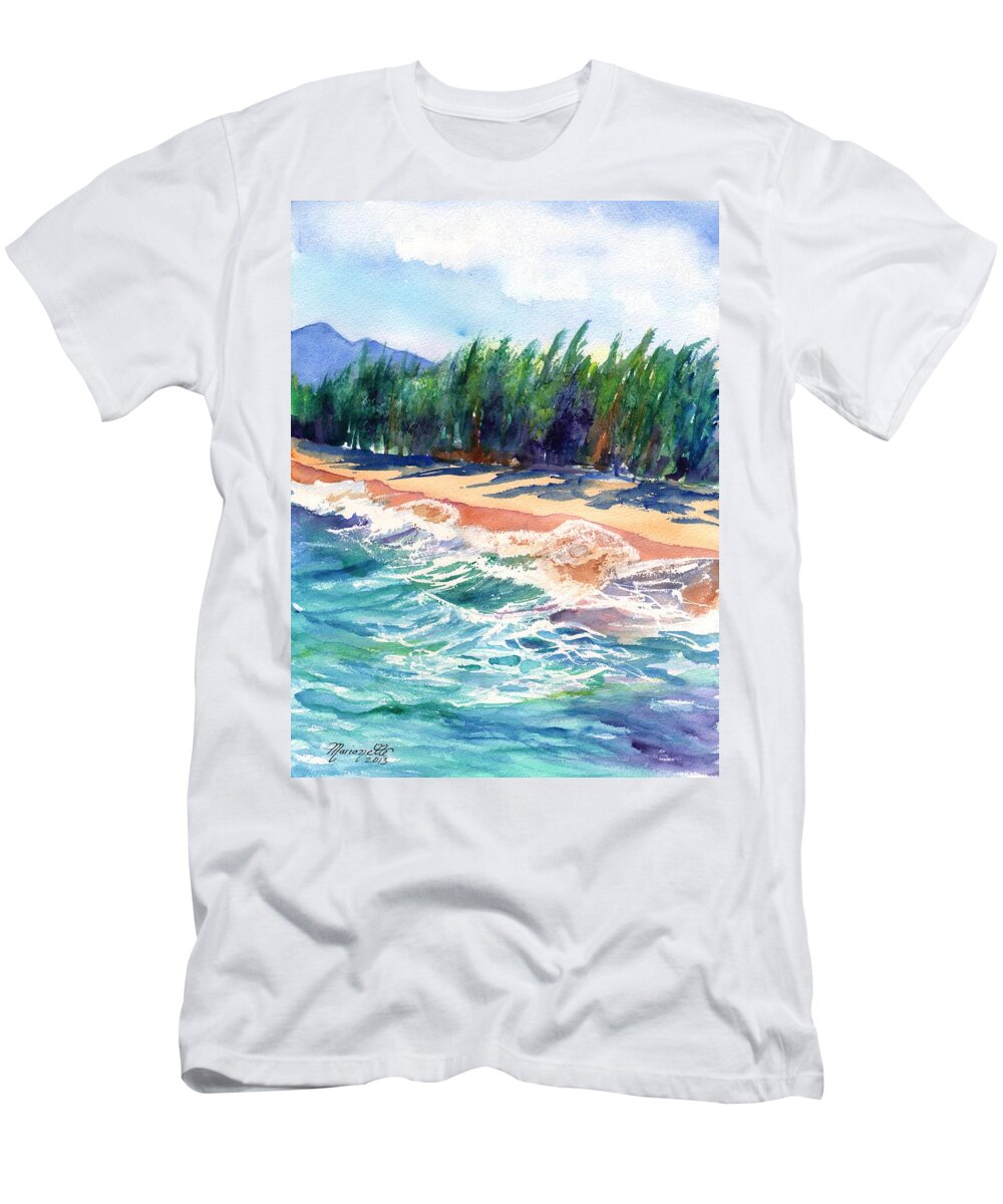 Kauai Ocean Watercolor T-Shirt featuring the painting North Shore Beach 2 by Marionette Taboniar