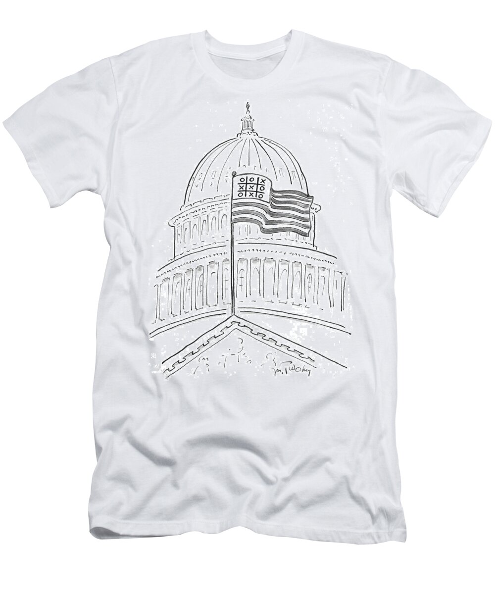 Capitol Building T-Shirt featuring the drawing Noughts And Crosses On An American Flag by Mike Twohy