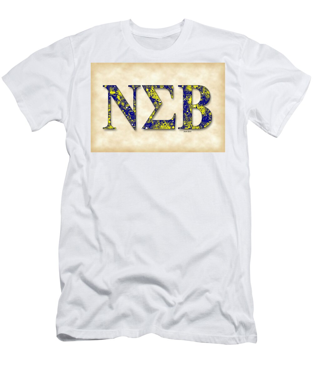 Nu Sigma Beta T-Shirt featuring the digital art Nu Sigma Beta - Parchment by Stephen Younts