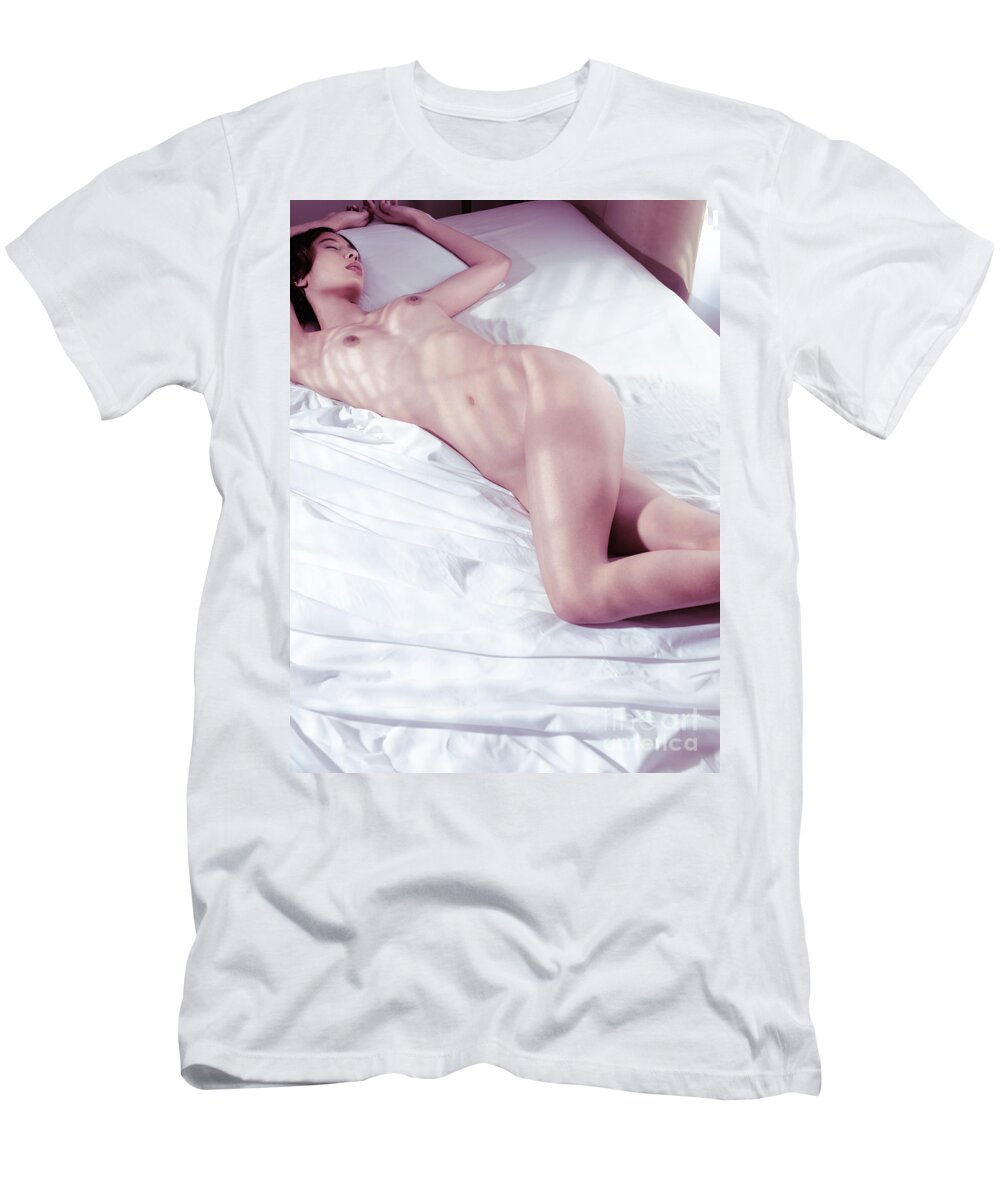 Asian Wife Sleeping Nude - Nude Asian Woman Sleeping Naked Men's T-Shirt (Athletic Fit)