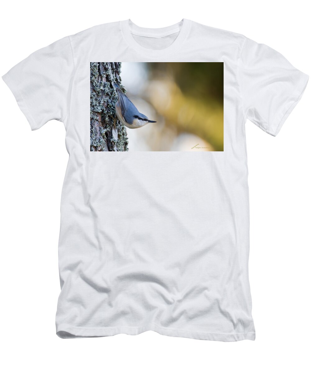 Nuthatch T-Shirt featuring the photograph Nuthatch in the classical position by Torbjorn Swenelius