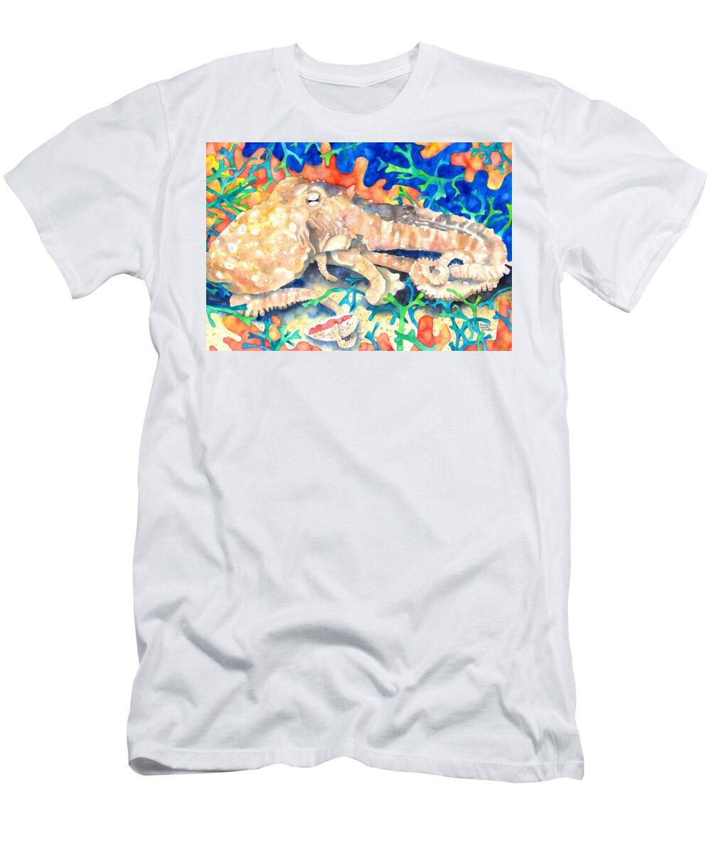 Octopus T-Shirt featuring the painting Octopus Delight by Pauline Walsh Jacobson