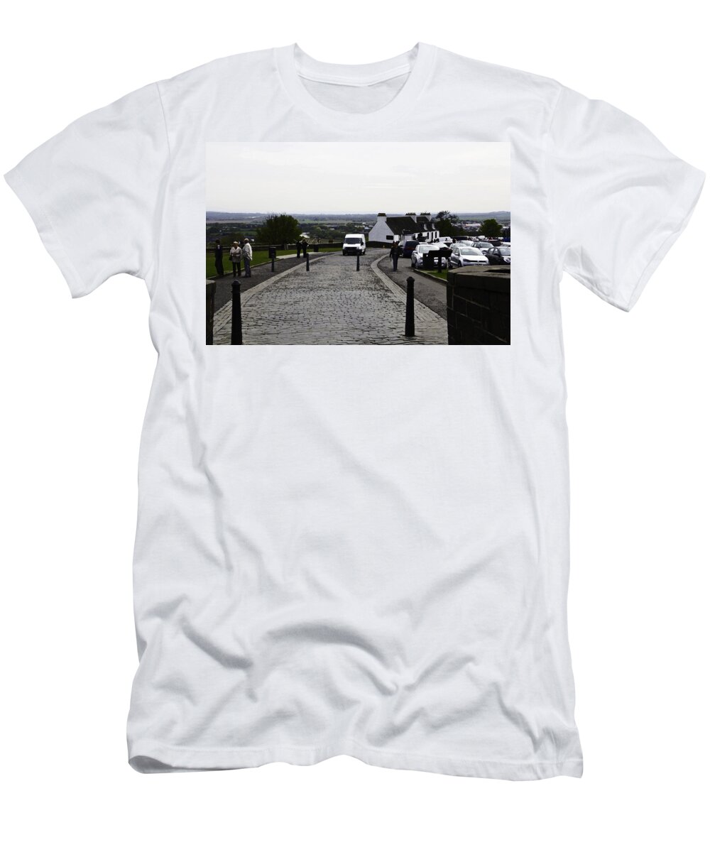 Action T-Shirt featuring the digital art Oil Painting - Van approaching the entrance of the Stirling Castle in Scotland by Ashish Agarwal