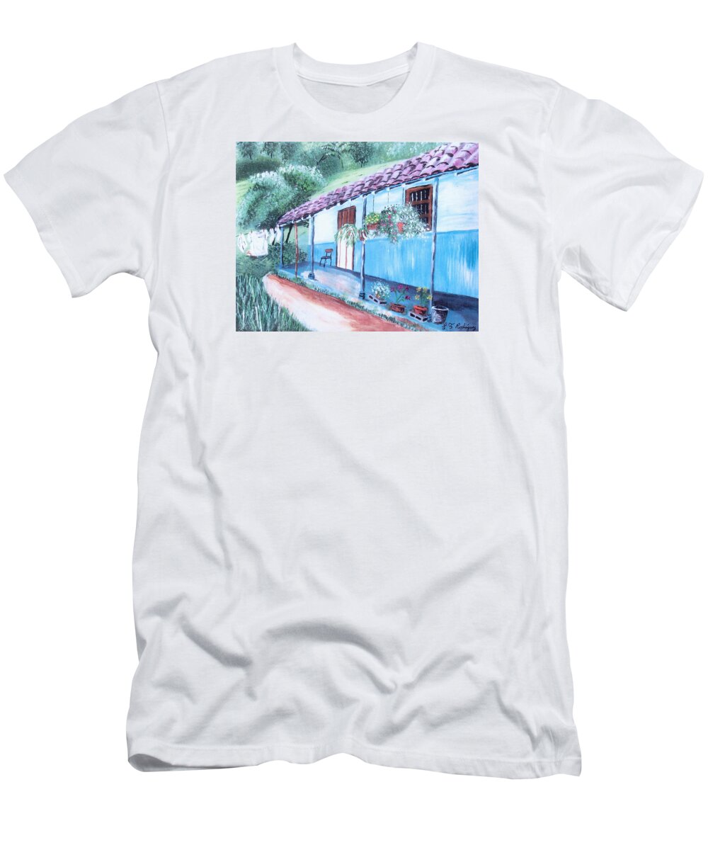 Old Colombia Home T-Shirt featuring the painting Old Colombia House by Luis F Rodriguez