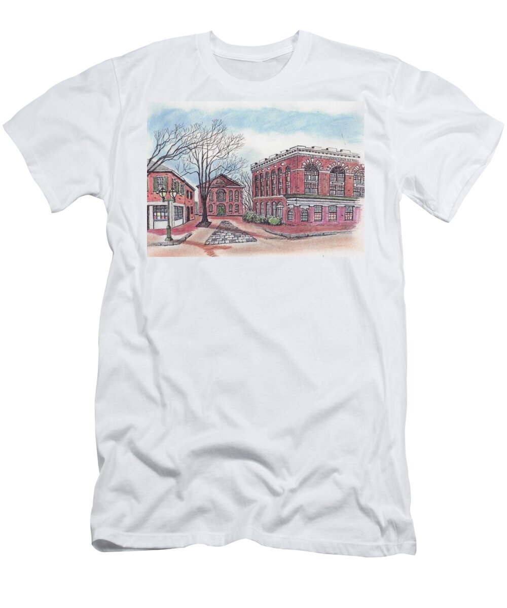  Paul Meinerth Artist T-Shirt featuring the drawing Old Salem City Hall by Paul Meinerth