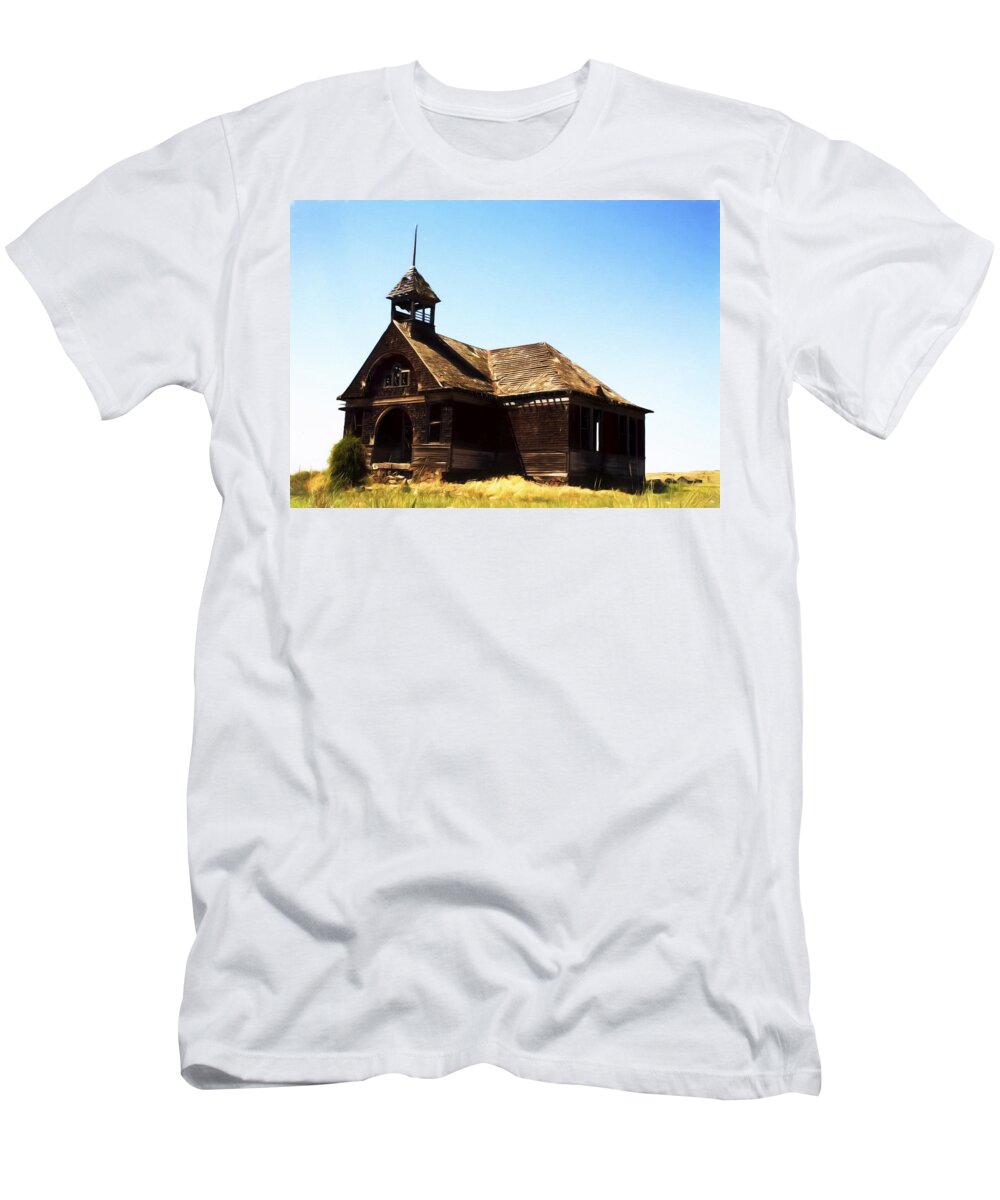 Govan Schoolhouse T-Shirt featuring the digital art Old Schoolhouse Eastern Washington by Cathy Anderson