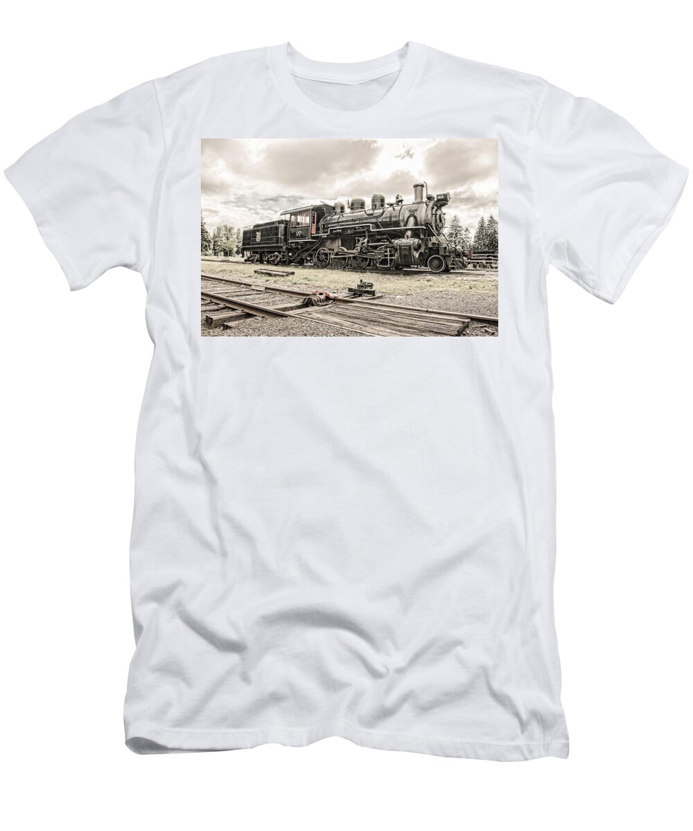 Trains T-Shirt featuring the photograph Old Steam Locomotive NO. 97 - Made in America by Gary Heller