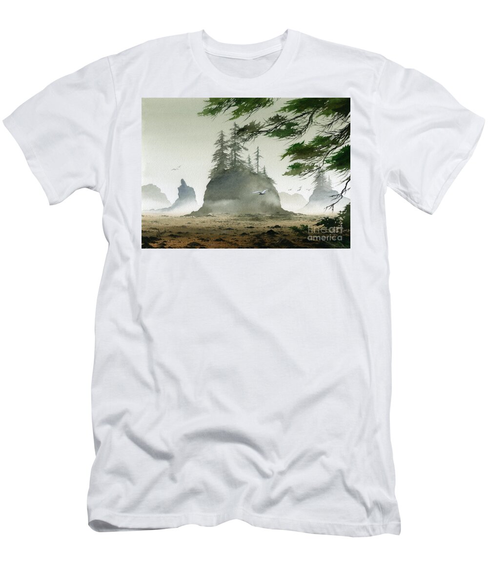 Olympic Coast T-Shirt featuring the painting Olympic Coast Sea Stacks by James Williamson