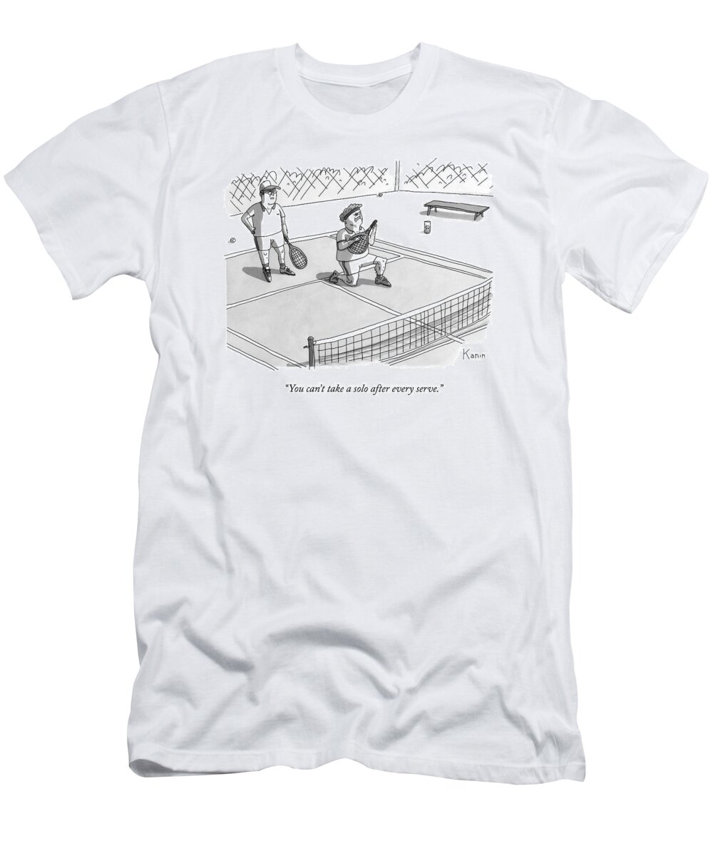 Air Guitar T-Shirt featuring the drawing On A Tennis Court by Zachary Kanin