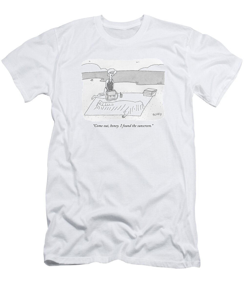 Suntan T-Shirt featuring the drawing On The Beach by Peter C. Vey