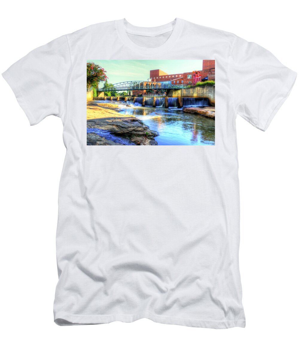 Carol R Montoya T-Shirt featuring the photograph On the Reedy River in Greenville by Carol Montoya