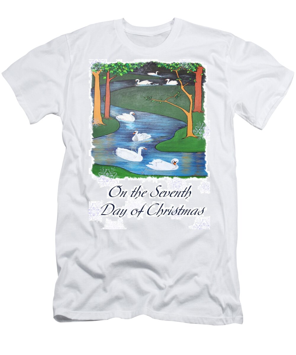 Art Nouveau T-Shirt featuring the painting On The Seventh Day Of Christmas by Taiche Acrylic Art