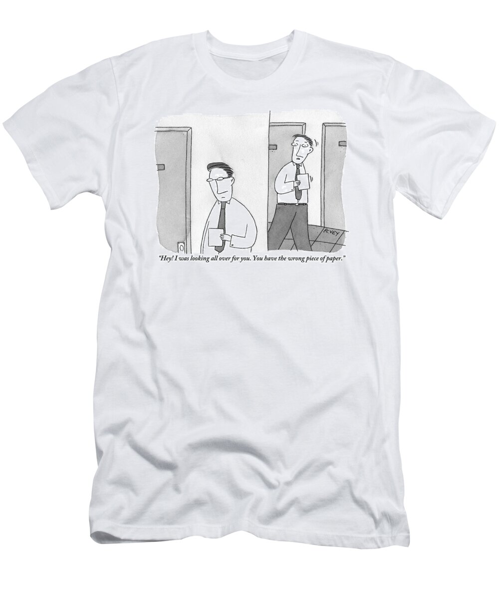 Office Workers T-Shirt featuring the drawing Once Colleague Walking Past Another by Peter C. Vey