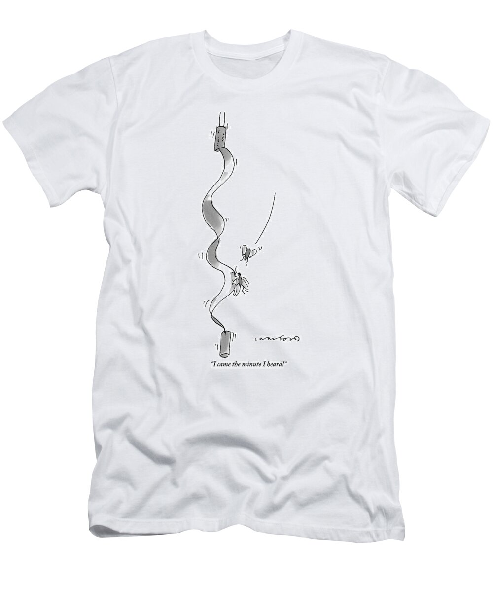 Flies T-Shirt featuring the drawing One Fly Rushes To The Aid Of Another by Michael Crawford
