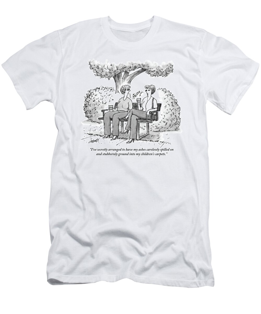 Ashes T-Shirt featuring the drawing One Woman Speaks To Another As They Sit On A Park by Tom Cheney